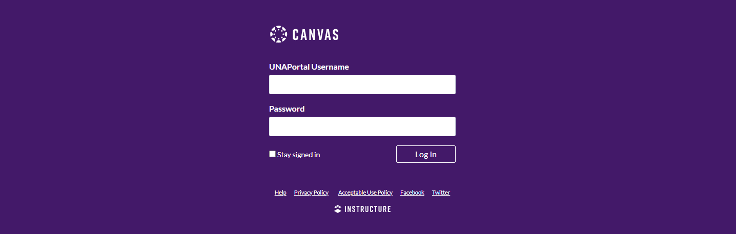 Canvas log in screen